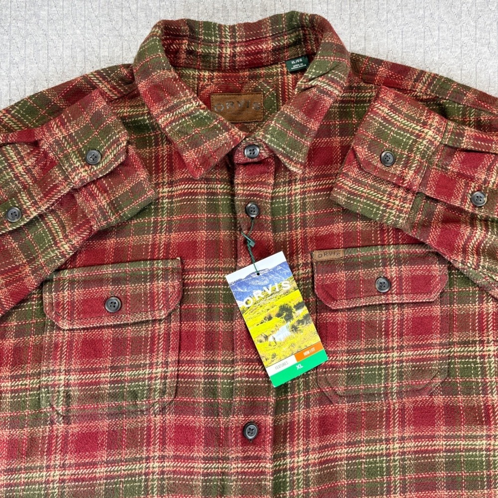 New Orvis Big Bear Flannel Shirt Mens XL Autumn Rust Plaid Heavyweight